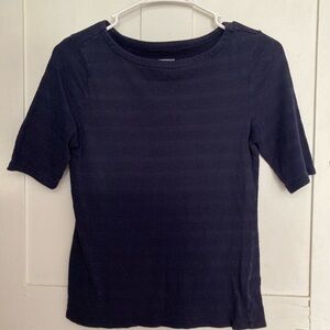 Navy Blue Textured Stripe CC Short Sleeve Top